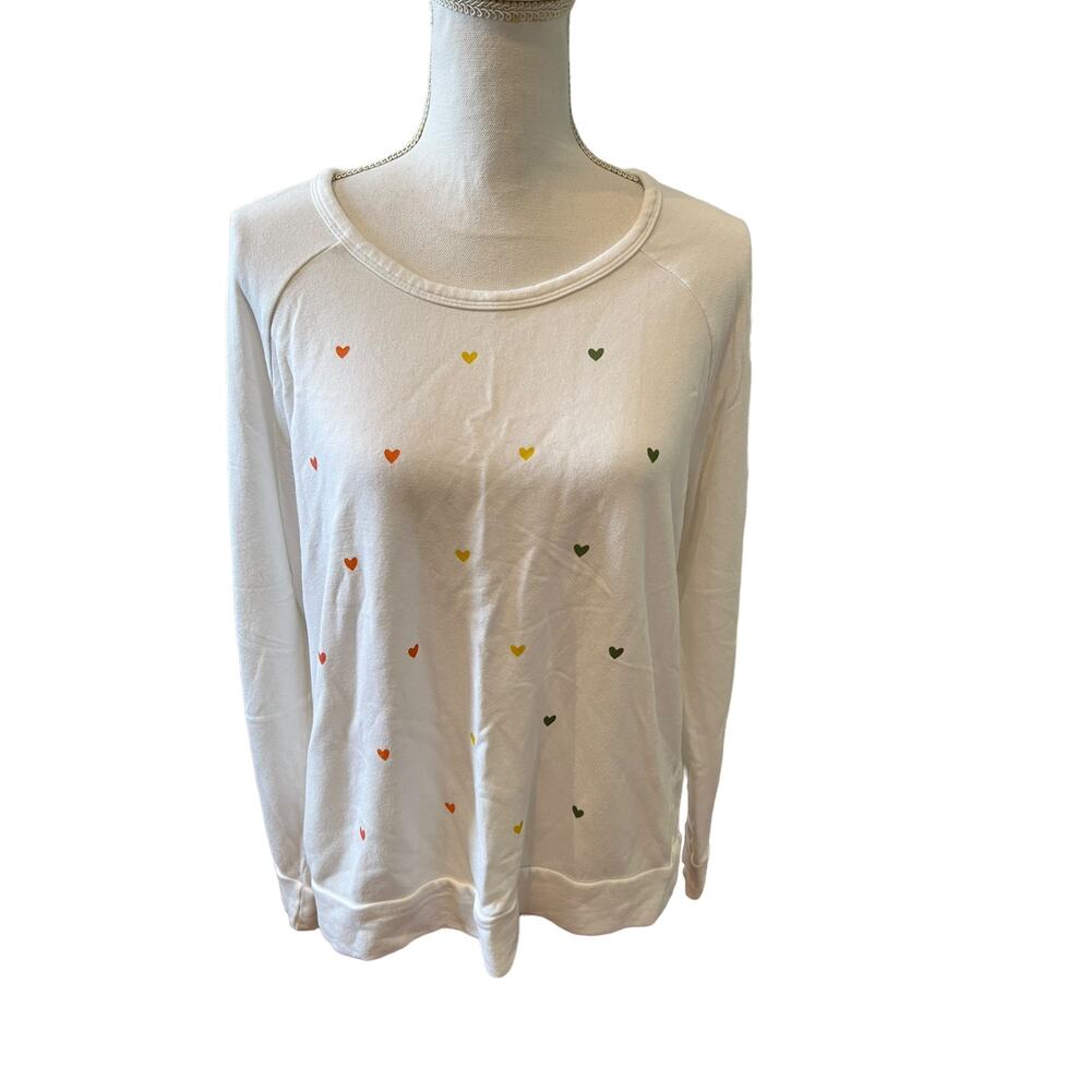 Sundry Crewneck Oversized Sweatshirt Loungewear White Mini Heart Print